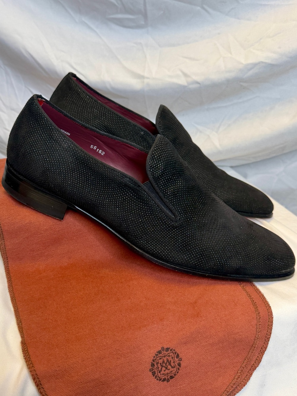 MEZLAN Men’s Crespi Custom Black Suede Studded Slip-On Dress Loafers; SIZE 13